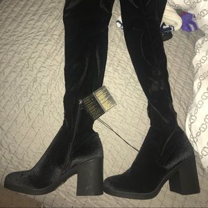 Over The Knee High Black Velvet Boots